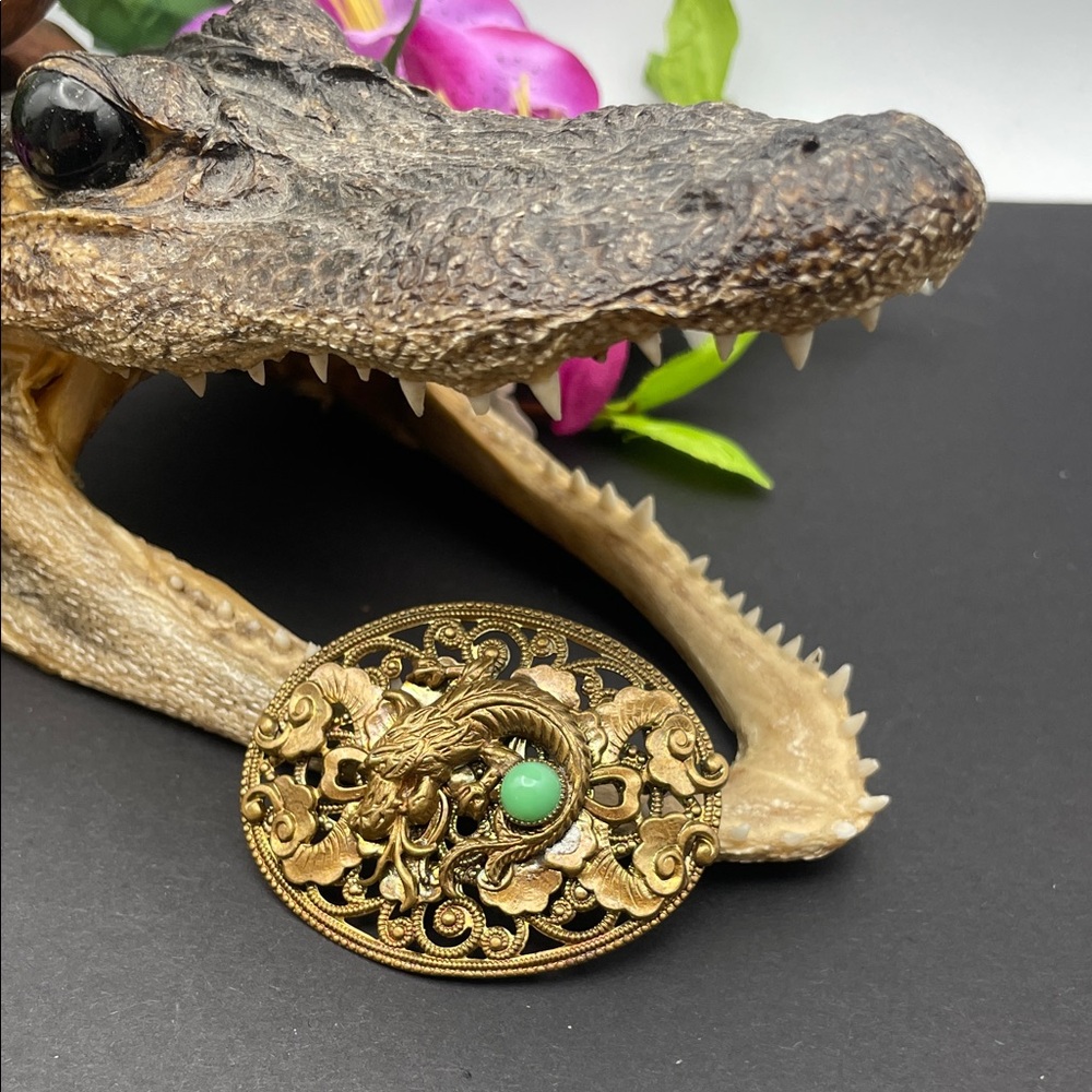 Unsigned Czechoslovakia dragon filigree brooch vintage